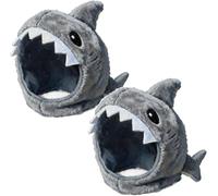 Chapeau de chat en forme de requin, mignon en peluche pour cosplay, chapeau d'hiver chaud, doux et amusant pour déguisement, photographie, performance (gris x 2)