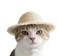 Chapeau de chat - Mignon chapeau de paille fait à la main, chapeau de d'été pour chats et chiens, pour chiots de petites et moyennes races à la maison, fête, cosplay, voyage, promenade