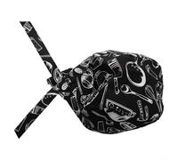 Chapeau de chef pour homme et femme, chapeau de cuisine réglable en coton noir avec motif tête de mort de pirate pour restaurant, cuisine (couverts)