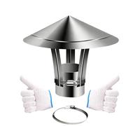 Chapeau de Cheminée de Toit Anti Pluie 90 100 110 120 130 mm Couverture de Conduit Cheminée Acier Inoxydable Couvercle Pare-Vent avec Accessoires pour Différents Types Cheminées(180 mm(304))