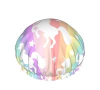 Chapeau de cheveux à ourlet extensible réutilisable pour femmes mignon blanc licorne rayure arc-en-ciel Double bonnet de douche imperméable bonnet de bain