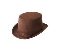 Chapeau de cocher aspect verlour marron - Cylindre mi-haut au look victorien
