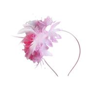 Chapeau de coiffure élégant avec plumes et fleurs for femmes, accessoires de bandeau for fête de Cocktail(Color:Pink)