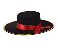 Chapeau de combat de taureau espagnol, costume de matador, chapeau sombrero noir et rouge pour homme et femme (noir avec bordure dorée)