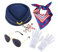 Chapeau de compagnon de vol - Écharpe rayée - Couleurs pilotes chics - Gants en nylon lisse - Déclaration classique Wing Pin Badge - Ensemble de mode coordonné pour l'entraînement des moutons de