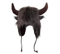 Chapeau De Corne De Taureau | Chapeau De Bison En Peluche Avec Cornes | Couvre-chef À Oreillettes Moelleux Pour Halloween Et Cosplay Animal | Cadeau Amusant Pour Hommes Et Femmes, Parfait Pour Les Soi