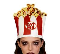 Chapeau de costume à motif pop-corn - Couvre-chef fantaisie sur le thème de la nourriture, accessoire de carnaval en peluche 3D, casquette de seau de fête amusante | Décor de style cinéma surdimension