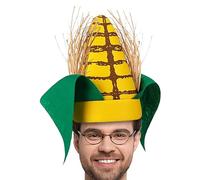 Chapeau de costume de maïs | 11 pouces Green Feuilles marron Higques de maïs Corncob Food Chat Apparel | Cosplay Festival Vendor nouveauté adulte de nourriture drôle de nourriture pour le chapeau de n