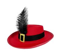 Chapeau de costume de mousquetaire avec plumes, chapeau de costumade à large bord pour et adultes, couvre-chef de fête Renaissance avec écharpe, accessoire de déguisement, 30,5 x 27,7 x 8,9 cm