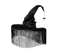 Chapeau de costume de sorcière à franges avec un profil | Longue frange drapée autour du bord, profil de sorcière reconnaissable, accessoire de costume pour fêtes