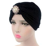 Chapeau de couchage, chapeau de bain, Bonnet Turban for Femme 2PCS Chapeau Indien en Velours Chapeau Turban for Femme avec Bonnet en Perles Chapeau de Sommeil (Couleur : Noir, Taille : Taille Unique)