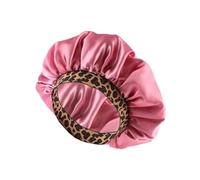 Chapeau de couchage en Satin, Bonnet de soins capillaires, Bonnet de nuit populaire en soie léopard, Bonnet de douche à larges bords(Pink)