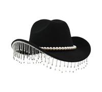 Chapeau De Cow-boy À Pampilles - 13,78 Pouces Fedora Strass | Large Bord Orné - Feutre Élégant 200g Accessoire Fête Et Festival. Ce Chapeau Western Apporte Un Éclat Glamour Aux Séances Photo.