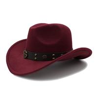 Chapeau De Cow-Boy élégant en Feutre De Laine, Chapeaux De Cow-Boy pour Hommes avec Bande De Cuir pour Les Activités Décontractées Ou Le Camping, La Pêche, Les Voyages De Chasse, Wine Red, 59-61