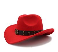 Chapeau De Cow-Boy élégant en Feutre De Laine, Chapeaux De Cow-Boy pour Hommes avec Bande De Cuir pour Les Activités Décontractées Ou Le Camping, La Pêche, Les Voyages De, Red, 59-61