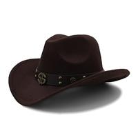 Chapeau De Cow-Boy élégant en Feutre De Laine, Chapeaux De Cow-Boy pour Hommes avec Bande De Cuir pour Les Activités Décontractées Ou Le Camping, La Pêche, Les Voyages De, Coffee, 59-61