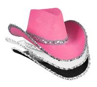 Chapeau de cow-girl mignon, 3pcs Cowboy Hats for Women - Western Sparkly Rhinge Cowgirl pour femmes avec sangle ajusté, chapeau occidental pour la fête de célibataire, accessoires de déguisements
