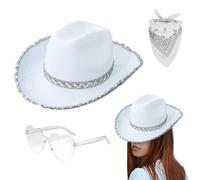 Chapeau de cowboy à paillettes | Chapeau de jazz tendance | Pack Cowgirl avec lunettes en forme de cœur Bandana, accessoires de fête de festival pour carnaval