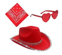Chapeau de cowboy à paillettes, costume de cow-girl pour femme | Chapeau de cowboy à la mode avec lunettes en forme de cœur et bandana - Pack de chapeaux de cow-girl 3 pièces, fournitures de fête pour