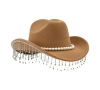 Chapeau de cowboy à paillettes - Feutre à paillettes argentées scintillantes de trente-huit centimètres, couvre-chef à large bord orné de strass, composant décoratif en perles scintillantes, costume d