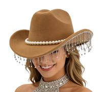 Chapeau de cowboy à paillettes | Large bord scintillant et tendance, chapeau de cowboy occidental à strass avec perle, pour adultes, femmes, filles, fête, festival, carnaval, concert, mariage