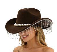 Chapeau De Cowboy À Paillettes Scintillantes - Couvre-Chef Élégant À Large Bord - Chapeau Western Pour Tenue De Cowboy Féminine - Pour Concert De Musique, Mariage, Célébration De Fête, Cosplay