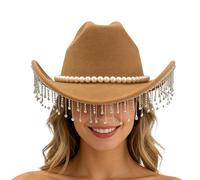 Chapeau de cowboy à strass, design gland, 35 x 33,5 x 13 cm, chapeau occidental en strass, casquette de cowboy à pompons, style éblouissant, pour concerts, mariages, cosplay