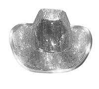 Chapeau de cowboy argenté | Chapeau bob disco | Chapeaux de cowgirl à paillettes fluo | Superbe chapeau de boule à paillettes | Chapeau de cowboy disco fait à la main, chapeau de fête pour homme et