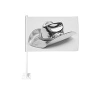 Chapeau de cowboy argenté pour voiture avec clip pour fenêtre extérieure - 30 x 45 cm - Décoration de voiture double face