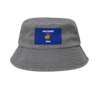 Chapeau de cowboy avec drapeau de l'État du Wisconsin - Noir - Rétro et tendance - Convient à tous les types d'activités de plein air, gris, Taille unique