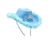 Chapeau de cowboy avec plume - Bord moelleux - Taille adulte - Chapeau de cowboy avec plumes pour fêtes costumées, tenues de jeu pour femme (bleu ciel, taille unique)