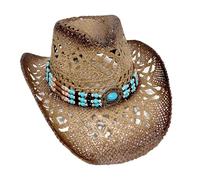 Chapeau de cowboy/cowgirl en paille cowboy panama avec bande occidentale/ouest unisexe taille unique homme femme été coachella plage style coachella brésilien Bohême Indiana Raphia naturel