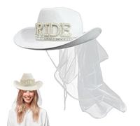 Chapeau de cowboy de mariée - Casquette de cowgirl de mariage blanche, couvre-chef de mariée décorative | Accessoire de chapeau de fête pour festival à paillettes, 403314 cm Fancy Costume Piece, Ideal