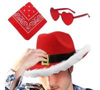 Chapeau de Cowboy de Noël, chapeau de cow-boy du Père Noël | Chapeaux de fête Chapeaux de Cowboy,3 x chapeau de lunettes cœur à large bord, chapeau de cowgirl réglable, bandana vintage, accessoires de