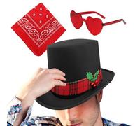 Chapeau de Cowboy de Noël, Chapeau de Cowboy Santa | Couvre-chef Cosplay Western Party - 3X Chapeau de Cowgirl Bandana Vintage Lunettes de Coeur, Chapeau de Fête de Noël Réglable, Accessoires de