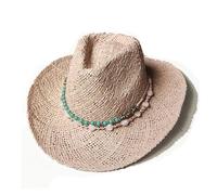 Chapeau de cowboy d'été en plein air hommes femmes tissé à la main western cowboy chapeau de paille en papier chapeau large bord respirant plage jazz casquette (gris)