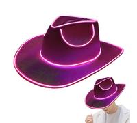 Chapeau de cowboy disco à LED, lumières rouges et bleues, chapeau de cowboy avec violet clignotant, fonctionne à piles, brille dans le noir pour discothèque, Halloween et fêtes, accessoire de