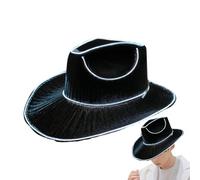 Chapeau de cowboy disco à LED, lumières rouges et bleues, chapeau de cowboy avec violet clignotant, fonctionne à piles, brille dans le noir pour discothèque, Halloween et fêtes, accessoire de