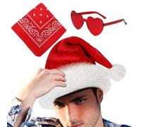 Chapeau de cowboy du Père Noël, chapeau de cow-girl de Noël,Cosplay Western Hat Party Chapeaux | 3x lunettes de cœur chapeau à large bord, de cow-girl réglable bandana vintage, accessoires de