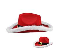 Chapeau de cowboy du Père Noël: chapeau de vacances occidental rouge, accessoire de scène de cosplay | Accessoire de costume de cow-boy de Noël, chapeau de fête de père Noël, chapeau de cowb