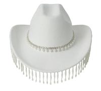 Chapeau de cowboy en cristal étincelant avec pompons et perles pour enterrement de vie de jeune fille, cowboy disco pour acteur, actrice, cowgirl avec strass