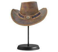 Chapeau de cowboy en cuir marron pour homme et femme - Style Western Outback avec look vintage, bord incurvé et bande décorative - Unisexe Adulte Tailles S/M/L/XL, marron, M/L