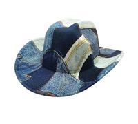 Chapeau de cowboy en denim pour homme et femme - Chapeau western à large bord avec blocage des couleurs, bleu clair, M