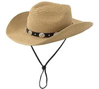 Chapeau de cowboy en paille pour femme et homme - Chapeau de soleil occidental à large bord - Ceinture d'été - Chapeaux de cowgirl, Kaki-y, Taille unique