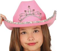Chapeau de Cowboy Enfant Rose Scintillant Accessoire Carnaval Costume Fête Déguisement Western Princesse, Couleur : Rose