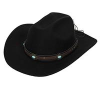 Chapeau de cowboy et cowgirl classique en feutre noir enroulable pour femme et homme - Décoration avec boucle de ceinture occidentale, Noir-c, 7/7 1/4