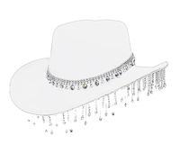 Chapeau de cowboy étincelant à pompons en cristal sauvage pour enterrement de vie de jeune fille, discothèque, cowboy en cristal pour acteur, actrice, discothèque, chapeaux de fête pour adultes, blanc