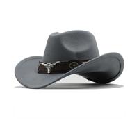 Chapeau De Cowboy Femme,Chapeau Cowboy Classique Chapeaux Western Homme Femme Coup de Vieux Cowgirl Country Hat à Large Bord en Feutre avec Bandeau Taureau
