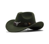 Chapeau de Cowboy Femme Chapeaux Western Homme Chapeau de Cowboy Classique à Large Bord en Feutre avec Bandeau Taureau Accessoires de Costume pour Adultes Chapeaux Western (A02-Army Green, One Size)