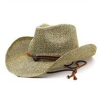 Chapeau de Cowboy Homme Femme Chapeau de Paille avec Band et Badge, Chapeaux Western Cowboy Hat Chapeau de Plage Chapeau de Soleil d'été Pliable Anti-UV Large Bord